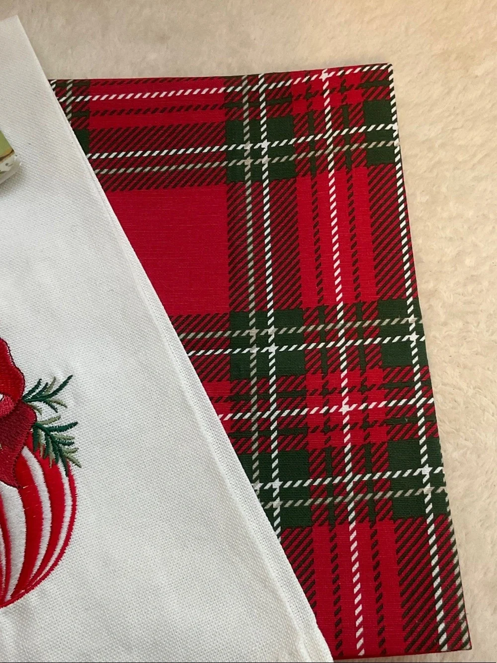 Embroidered Red Holiday Tea Towel by